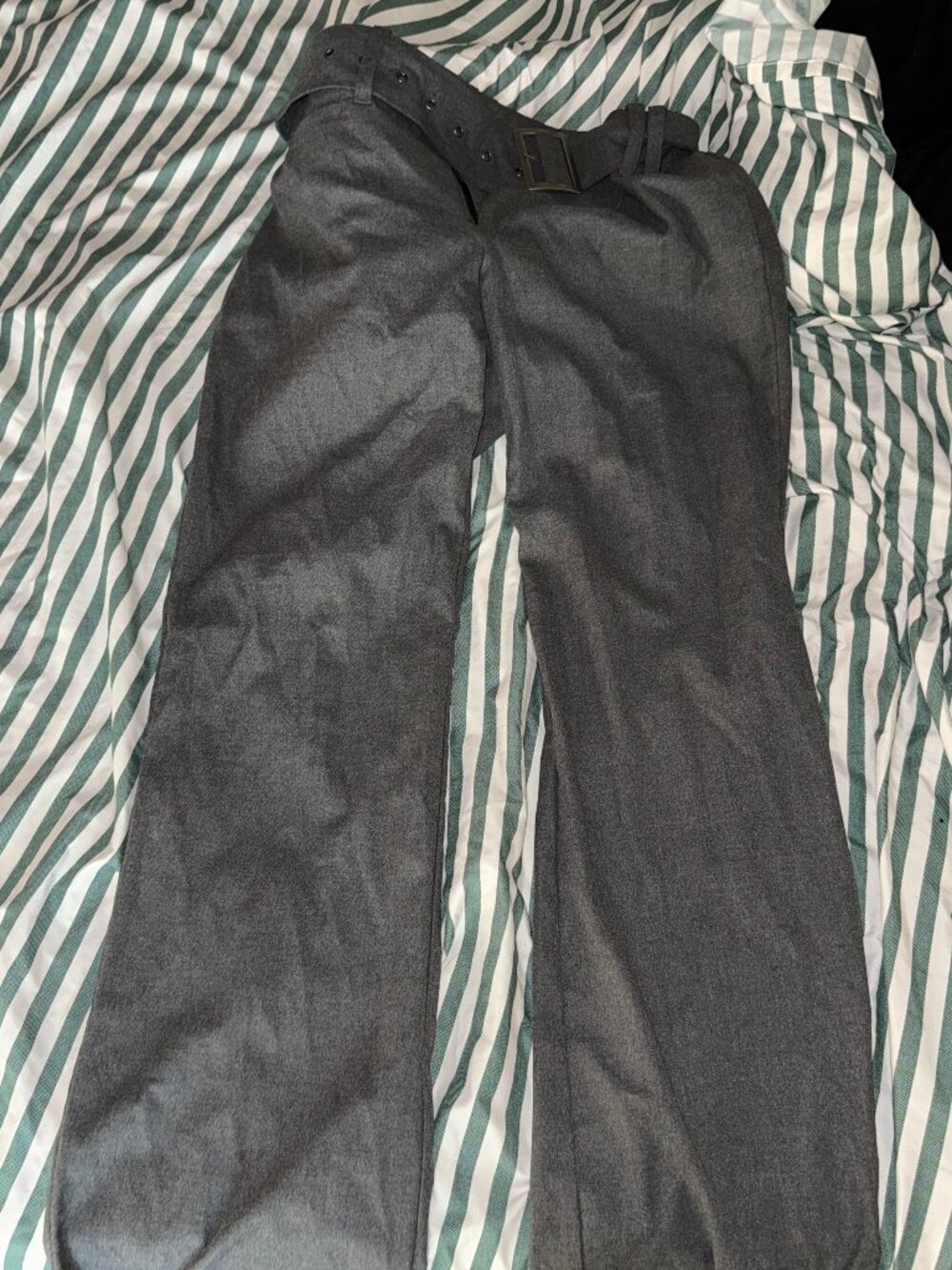 Silence + Noise Gray Herringbone Wide Leg Trousers Size 12